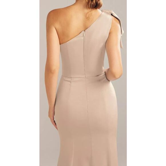 AW BRIDAL 14 1x Plus Taupe Dorsey one shoulder bridesmaid maxi dress NEW b108 - Picture 4 of 4